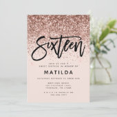 Carte parties scintillant rose en or girly douce moderne (Debout devant)