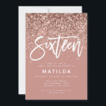 Carte parties scintillant rose en or girly douce moderne<br><div class="desc">parties scintillant rose en or rose girly étincelante typographie moderne douce invitation de 16 ans. Design minimaliste moderne sur tendance design avec shchi élégant script. Partie d'une collection d'anniversaire. Parfait pour votre ado glamour.</div>