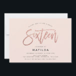 Carte parties scintillant rose en or girly photo douce 1<br><div class="desc">parties scintillant rose en or rose girly étincelante photo moderne douce invitation 16 anniversaire. Design minimaliste moderne sur tendance design avec élégant script chic. Partie d'une collection d'anniversaire. Parfait pour votre ado glamour. Portrait photo backer.</div>