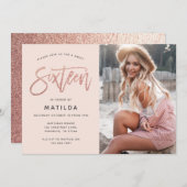Carte parties scintillant rose en or girly photo douce 1 (Devant / Derrière)