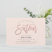 Carte parties scintillant rose en or girly surprise douc (Debout devant)