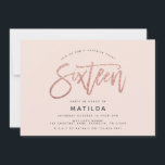 Carte parties scintillant rose en or girly surprise douc<br><div class="desc">parties scintillant rose en or rose girly étincelante photo moderne surprise douce invitation 16 anniversaire. Design minimaliste moderne sur tendance design avec élégant script chic. Partie d'une collection d'anniversaire. Parfait pour votre ado glamour. Dossier photo paysage.</div>