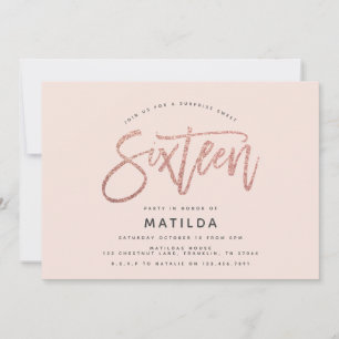 Carte parties scintillant rose en or girly surprise douc