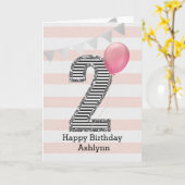 Carte Parties scintillant rose et argent 2e anniversaire (Fleur jaune)