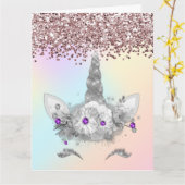 Carte Parties scintillant rose et licorne d'argent (Fleur jaune)