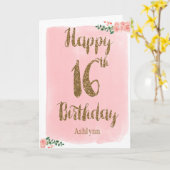 Carte Parties scintillant rose et or 16e anniversaire (Fleur jaune)