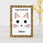Carte Parties scintillant rose et or Chat Anniversaire (Fleur jaune)