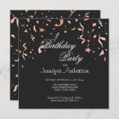 Carte Parties scintillant rose et or Confetti sur Invita (Devant / Derrière)