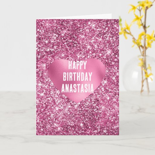 Carte Parties scintillant rose Glam Coeur Anniversaire (Fleur jaune)