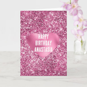 Carte Parties scintillant rose Glam Coeur Anniversaire