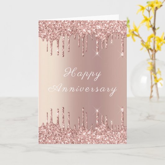 Carte Parties scintillant rose Gold Blush Sparkly Annive (Fleur jaune)