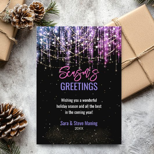 Carte Parties scintillant rose noir chic lumières Noël n