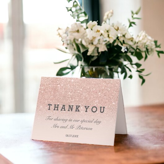 Carte parties scintillant rose or rose ombre Merci maria