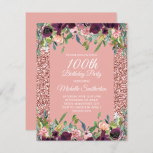 Carte Parties scintillant rose Purple Floral 100e annive