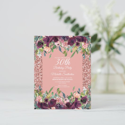 Carte Parties scintillant rose Purple Floral Femme 30e a (Debout devant)