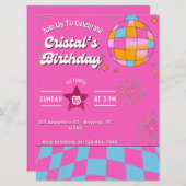 Carte Parties scintillant rose Retro Poupée Anniversaire (Devant / Derrière)