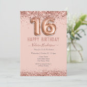 Carte Parties scintillant rose vif Joyeux 16e anniversai (Debout devant)