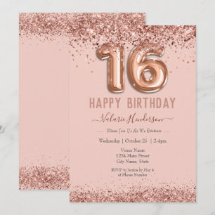 Carte Parties scintillant rose vif Joyeux 16e anniversai
