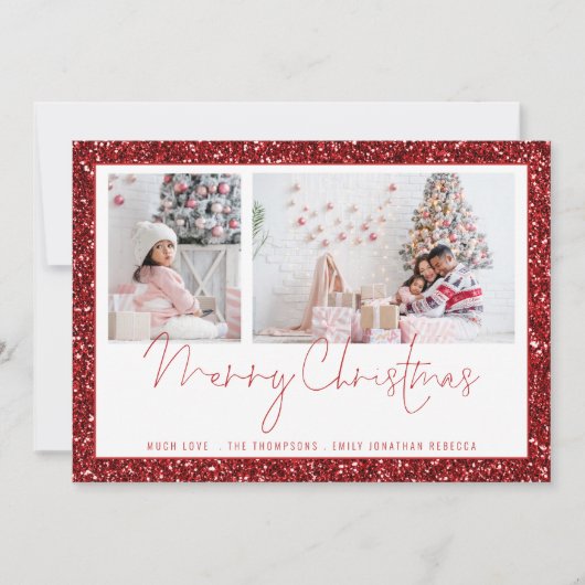 Carte Parties scintillant rouge 2 Script photo Joyeuse c (Devant)