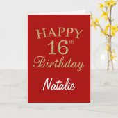 Carte Parties scintillant rouge et or 16e anniversaire C (Fleur jaune)