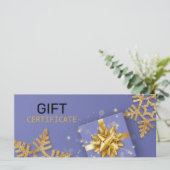 Carte Parties scintillant Snowflakes Gold Cadeau Bow Blu (Debout devant)