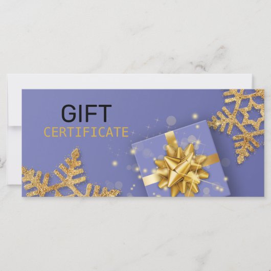 Carte Parties scintillant Snowflakes Gold Cadeau Bow Blu (Devant)