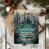 Carte Parties scintillant turquoise chic gouttes Noël no