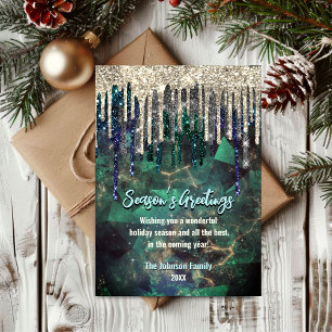 Carte Parties scintillant turquoise chic gouttes Noël no