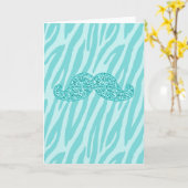 Carte Parties scintillant TURQUOISE FILLE MUSTACHE ZEBRA (Fleur jaune)
