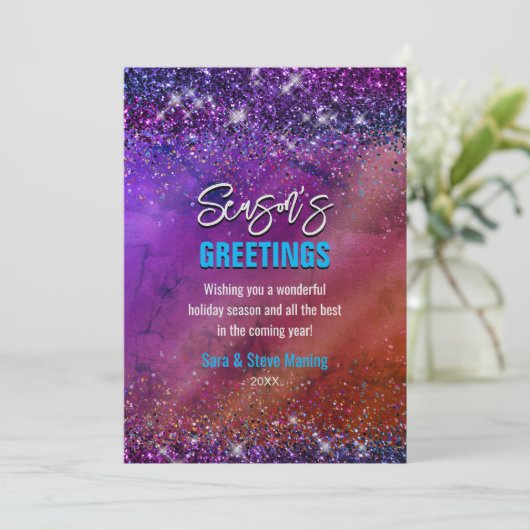 Carte Parties scintillant violet brun chic Noël nouvel a (Debout devant)