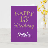 Carte Parties scintillant violet et or 13e anniversaire  (Fleur jaune)