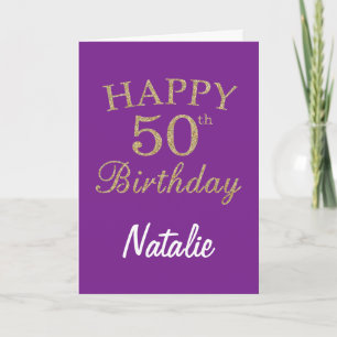 Carte Parties scintillant violet et or 50e anniversaire 