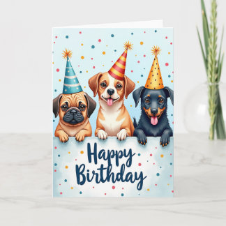 Carte Party Hat Dogs Birthday Card