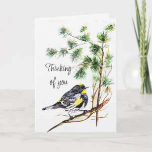 Carte Paruline à croupion jaune à l'aquarelle Pensée pou