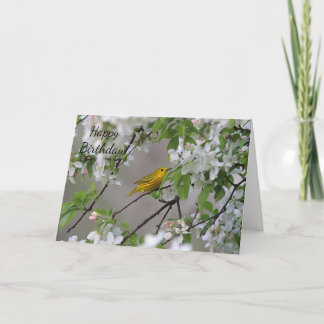 Carte Paruline jaune et fleurs printanières
