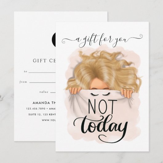 Carte Pas aujourd'hui drôle Blonde Dormir (Devant / Derrière)