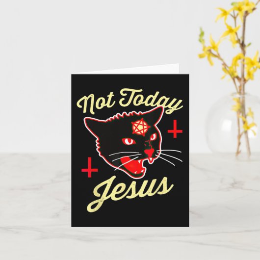 Carte Pas aujourd'hui Jésus Hail Satan Chat Croix de la (Fleur jaune)
