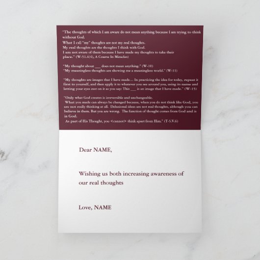 Carte Pas mes vraies pensées Un cours dans Miracles Cita (Intérieur)