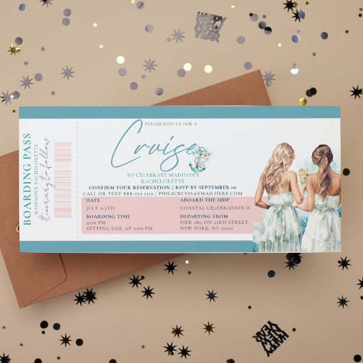 Carte Pass d'embarquement pour la fête de la bachelorett