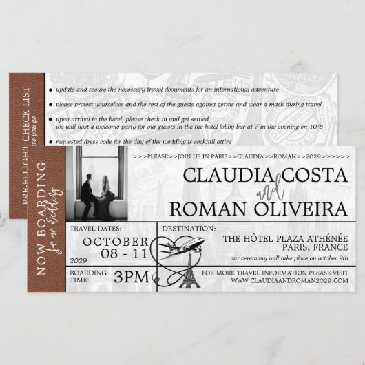 Carte Pass Mariage Paris Brown (Devant / Derrière)