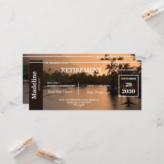 Carte Passe d'embarquement à la retraite Coucher de sole (Devant/Arrière en situation)