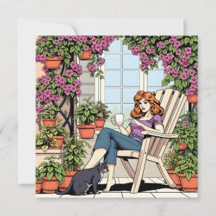 Carte Passer du temps avec mon chat, café et Plantes