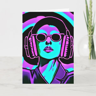 Carte Passez un Été Amusant   Fille Cool en Casque Audio