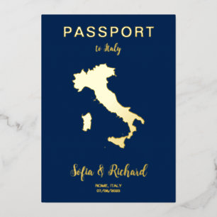 Carte Passport Mariage Destination Gold Foil Itali