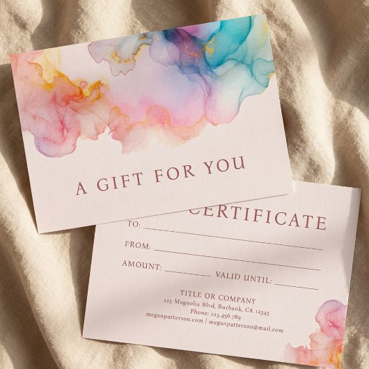 Carte Pastel Alcohol Ink Gift Certificate Card