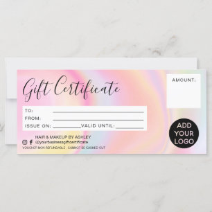 Carte Pastel arc-en-ciel marbre rose logo cadeau certifi