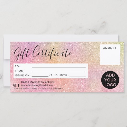 Carte Pastel arc-en-ciel parties scintillant rose certif (Devant)