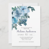 Carte Pastel Blue Aquarelle Rose Fête des mariées Floral (Devant)