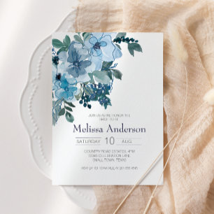 Carte Pastel Blue Aquarelle Rose Fête des mariées Floral