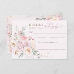 Carte Pastel Blush Floral Greenery Mariage RSVP